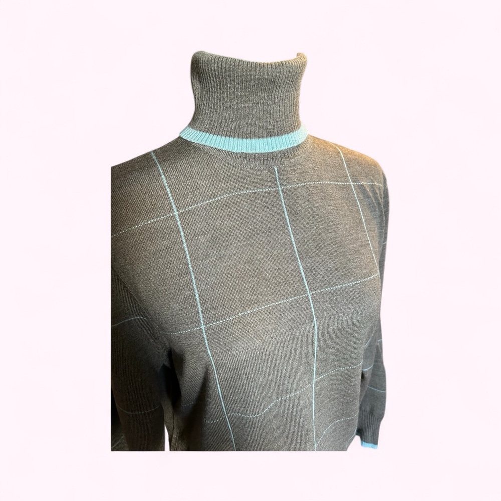 JAX. Lightweight 100% Wool Long Sleeve Sweater. Windowpane Design. Lrg. $28.